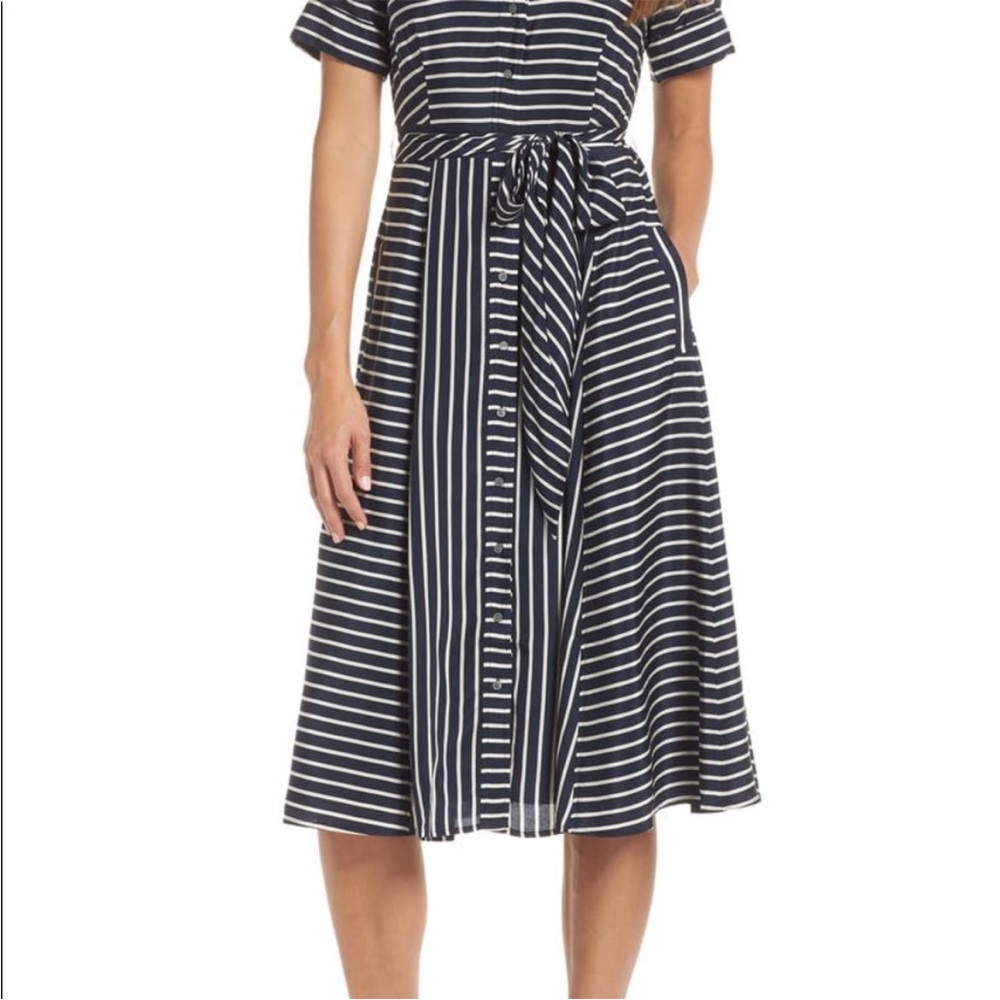 J. Crew Collection Navy and White Striped Midi Dress - Picture 5 of 15